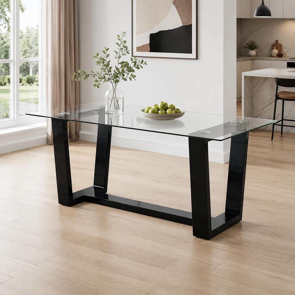 Ebullient Glass Dining Table, Modern Dining Table, 63" Tempered Glass Ta...
