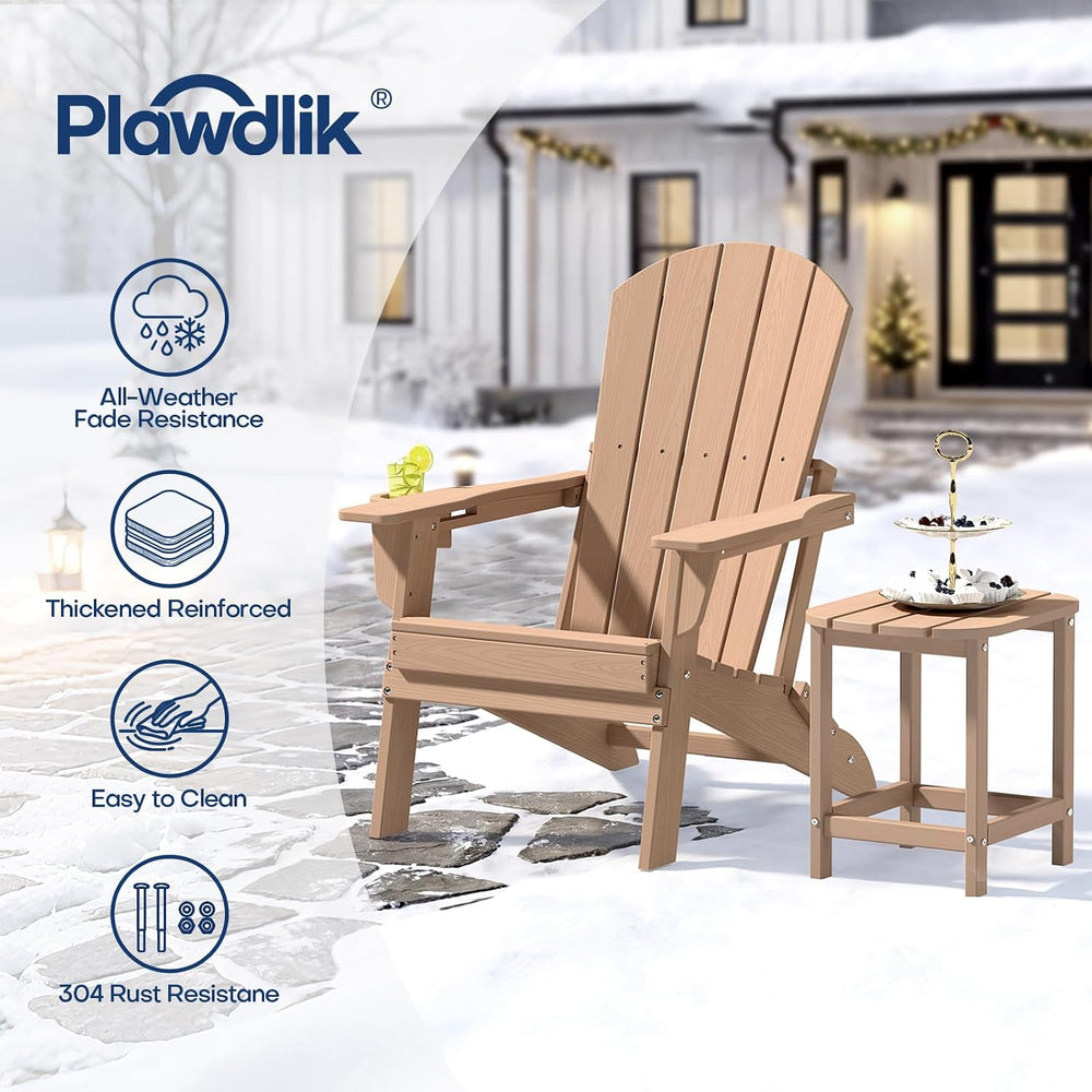 Plawdlik Folding Adirondack Chair with Cup Holder, HDPE All-Weather, Teak
