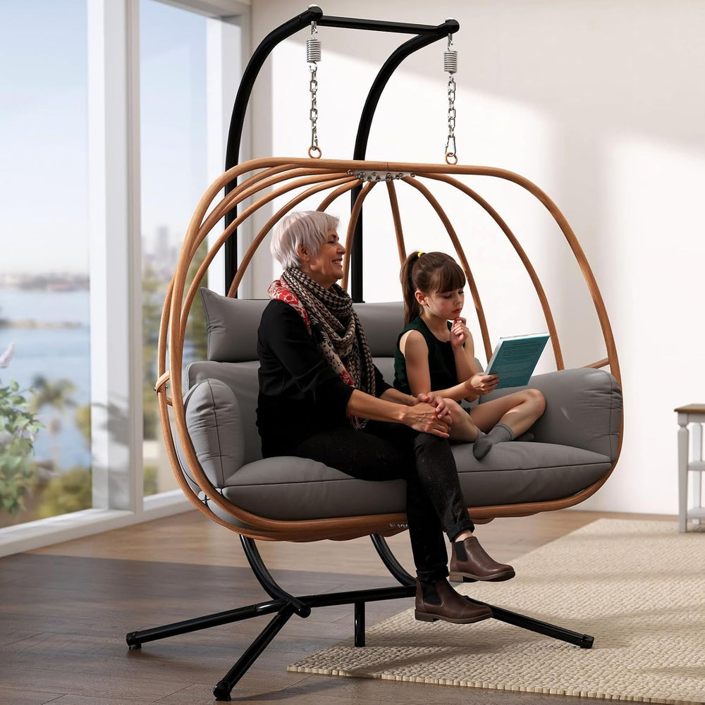 Double Egg Chair with Stand, Oversized Egg Chair Outdoor, 2-Person Hanging Eg...