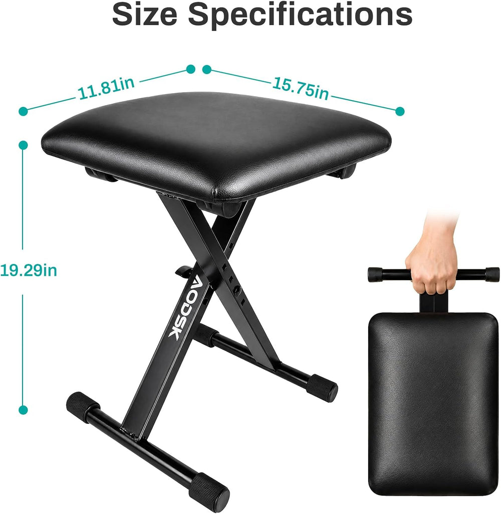 AODSK Keyboard Bench X-Style Cushion Padded,Piano Bench Adjustable Collapsibl...