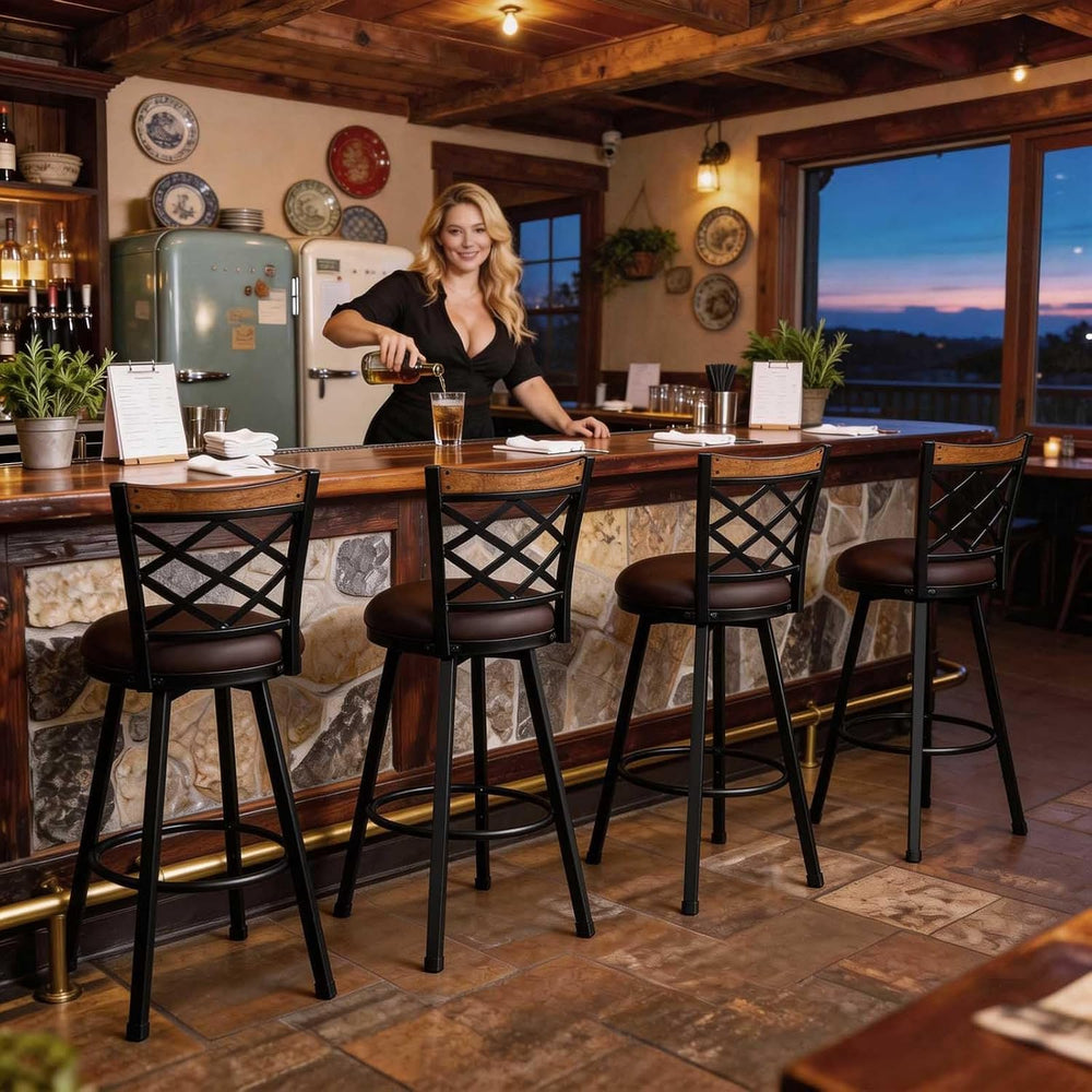 Set of 4 Swivel Bar Stools with Backs, 2-in-1 Adjustable 25"/30" He...