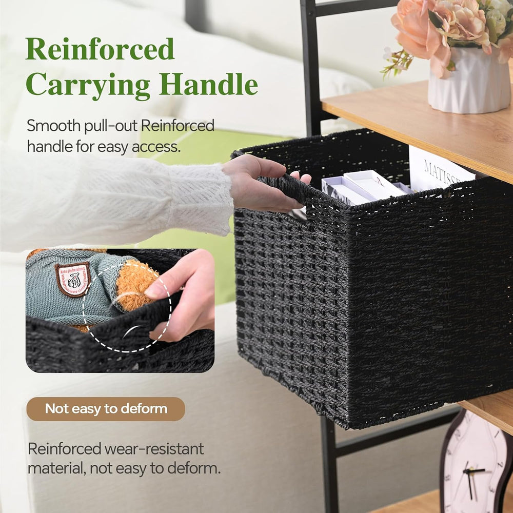 Patvingot 11-Inch Paper Rope Wicker Basket with Built-In Handles,2 Pack