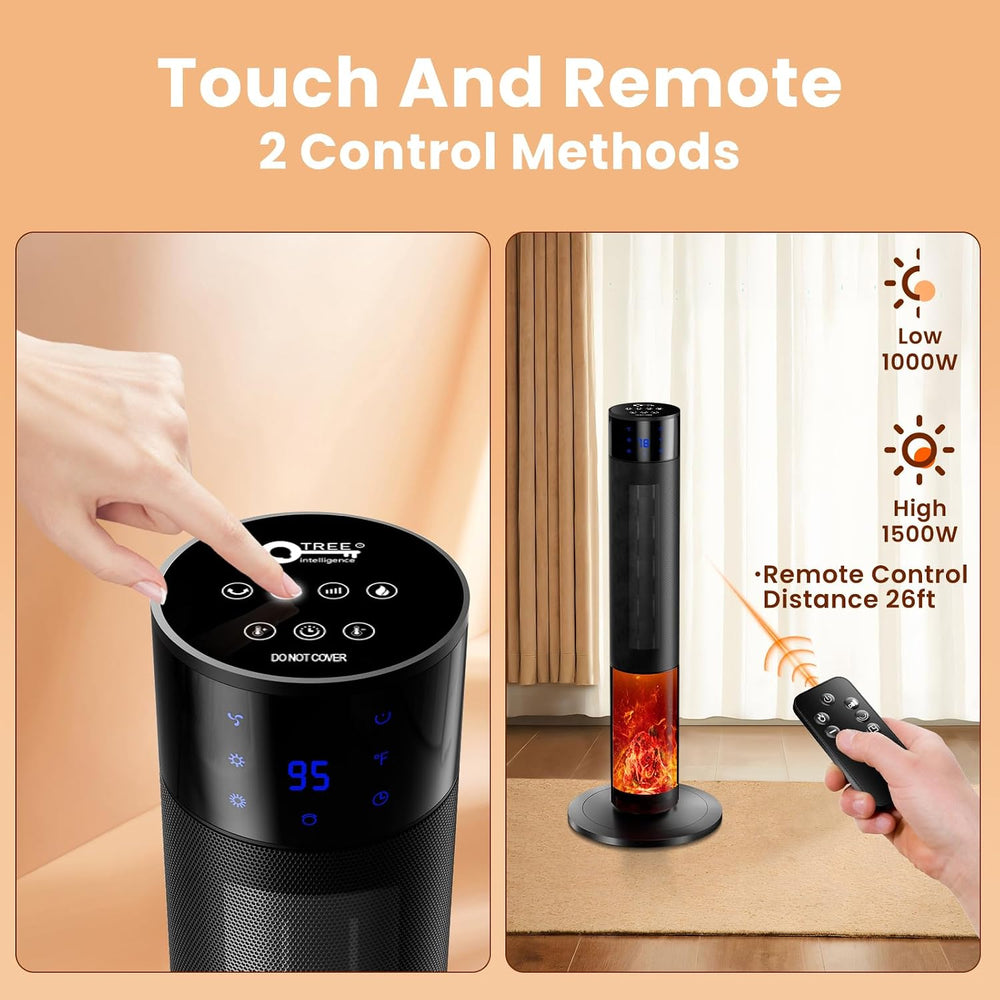 Portable 1500W Space Heater with Fireplace,70° Oscillating PTC Ceramic, 33.5i...