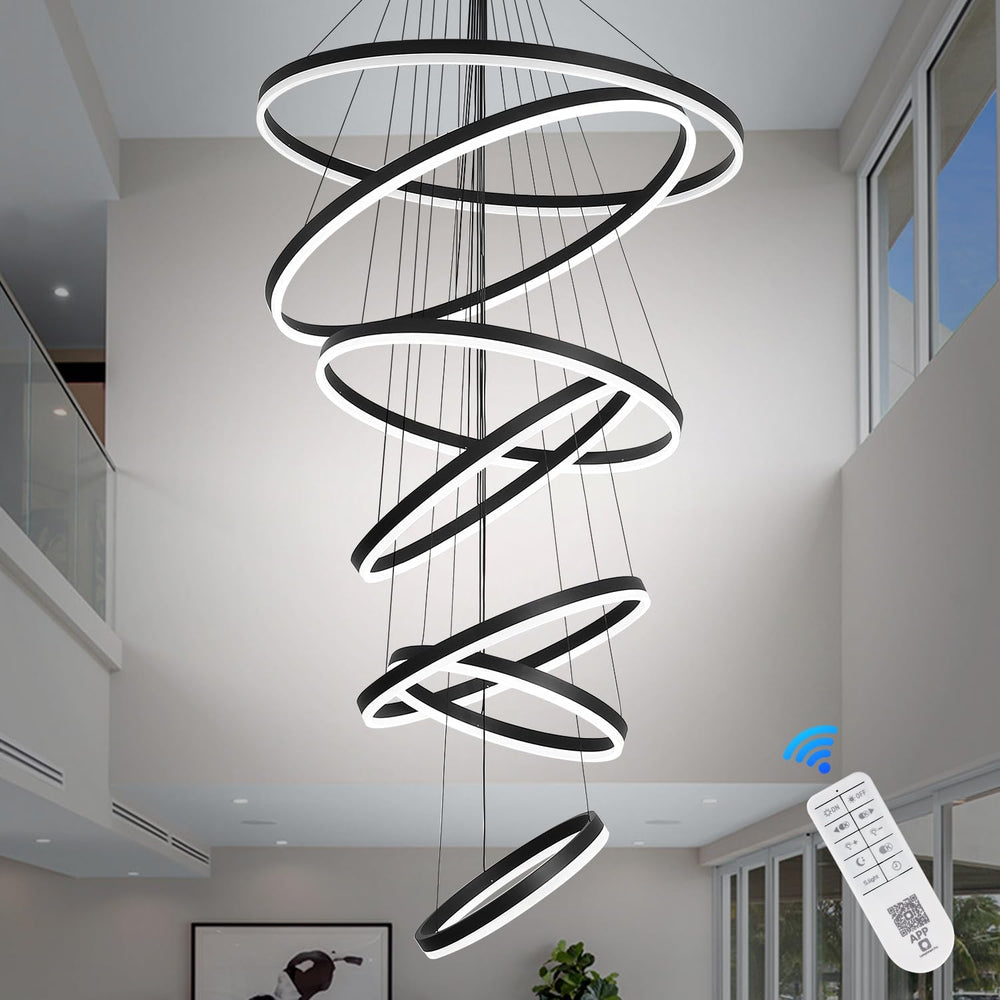 XGZL·LIGHTING 7-Rings Modern LED Chandelier Black D31.5’’ Contemporary High C...