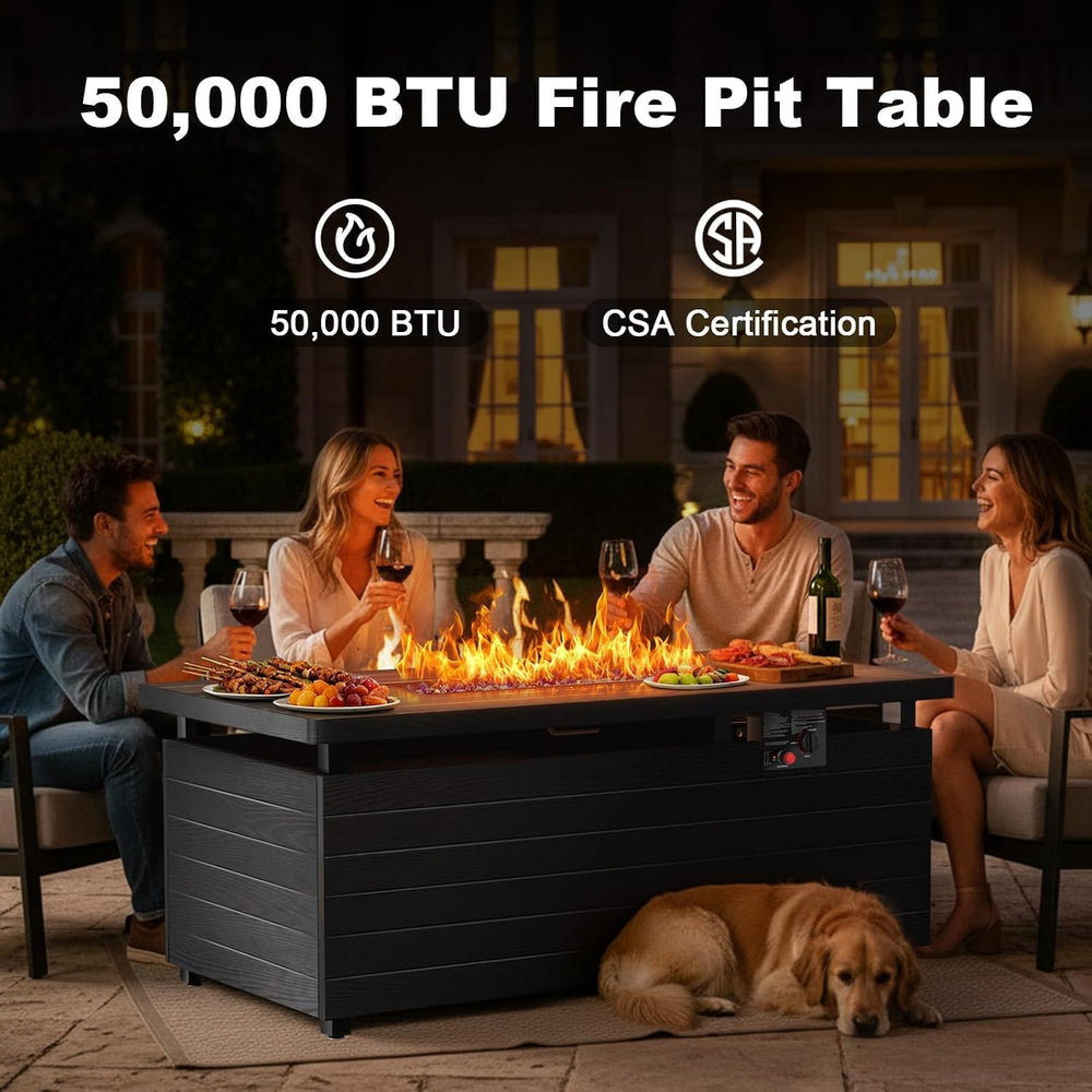 51 Inch Outdoor Propane Fire Pit Table, 50000BTU Rectangular Fire Pit Table