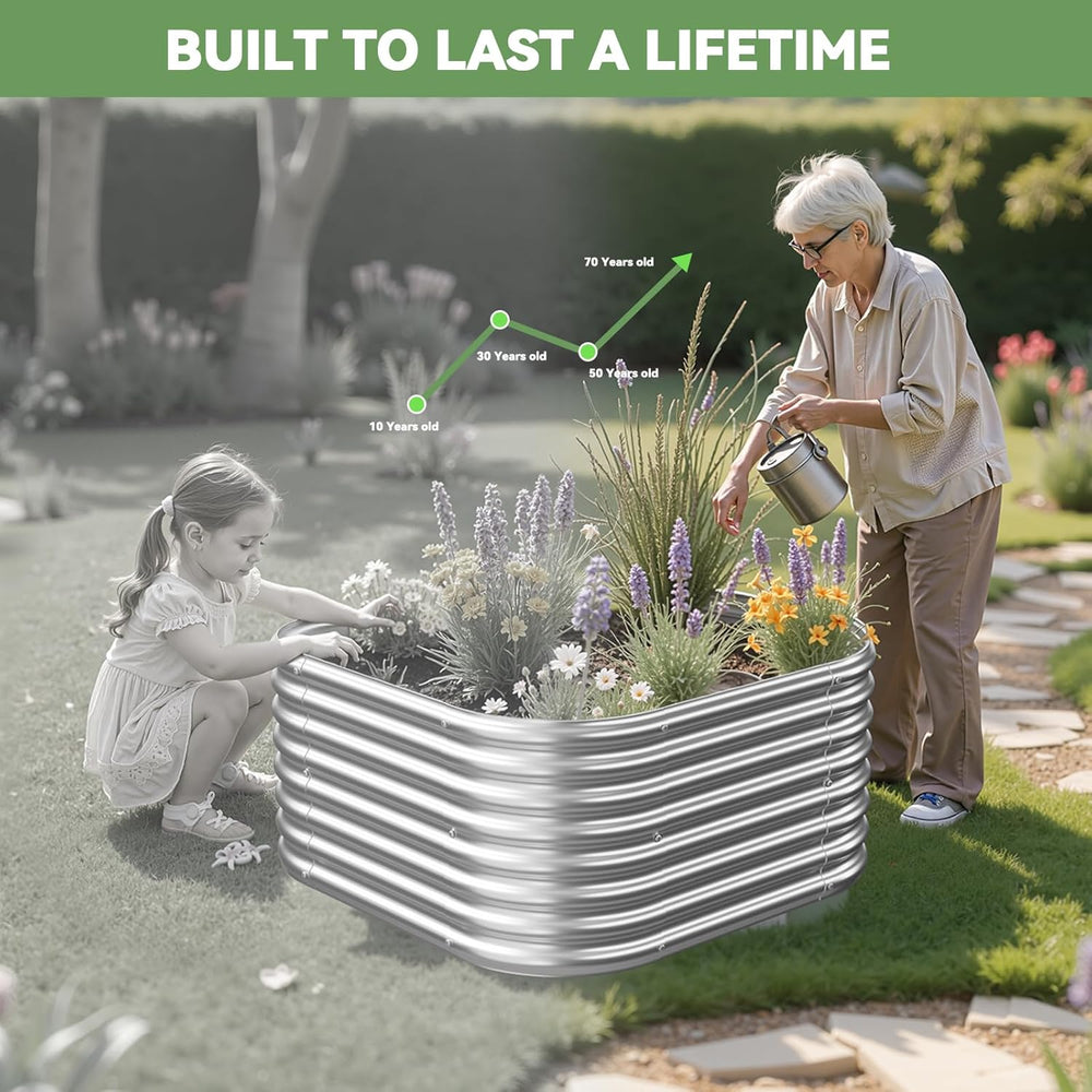 4 Pack 2x2FT Corrugated Galvanized Steel Raised Garden Bed Outdoor, Metal Abo...