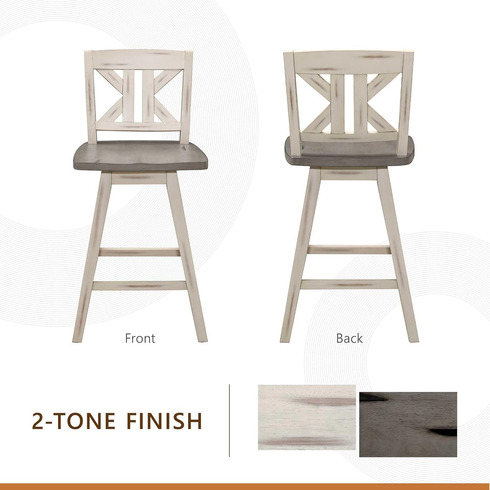 Lexicon Swivel Counter Height Stools Set of 2,KK Back,Antique White/Grey