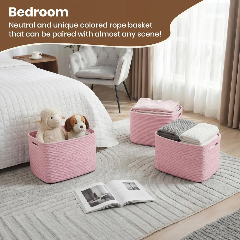 Storage Baskets for Organizing, 14 x 10 x 9” Closet Shelf Woven Baskets, Squa...