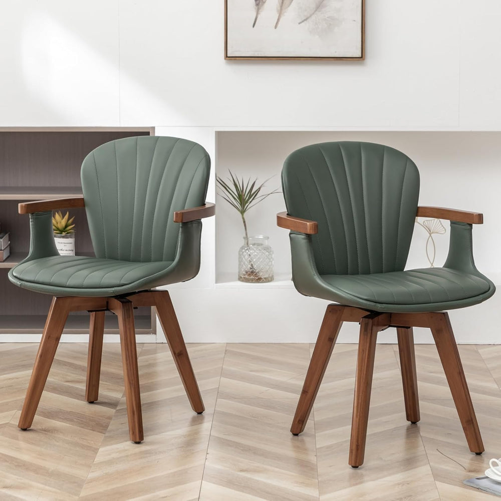 LUNLING Swivel Dining Chairs Set of 4, Mid Century Modern Green Faux Leather ...