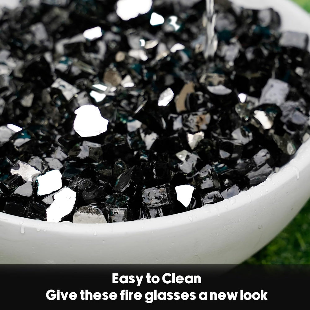 Skyflame 15LB Onyx Black Fire Glass, 1/2 Inch Reflective Fireplace Glass