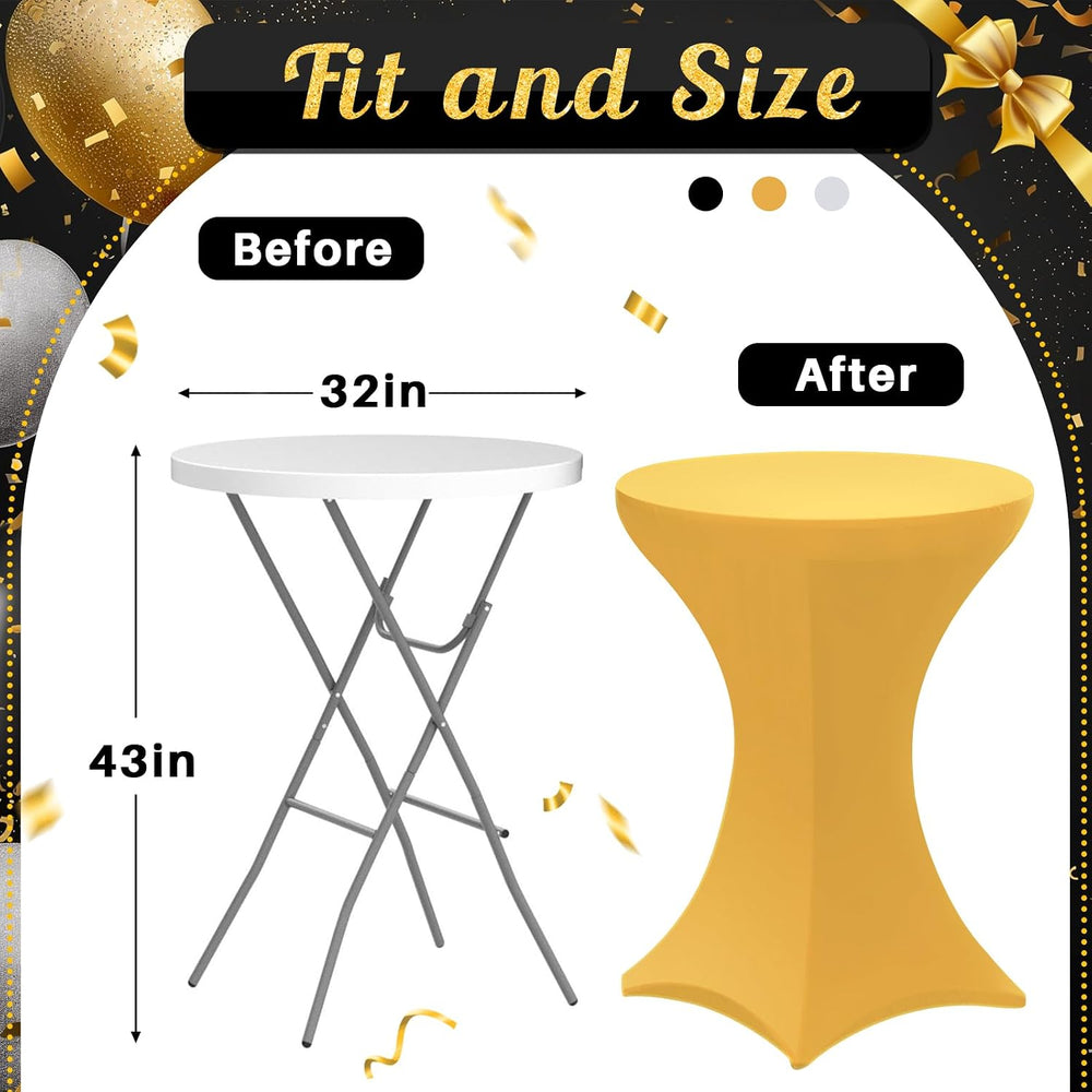 Preboun 6 Pack Cocktail Tablecloth, 32 x 43 Inch, Black White Gold