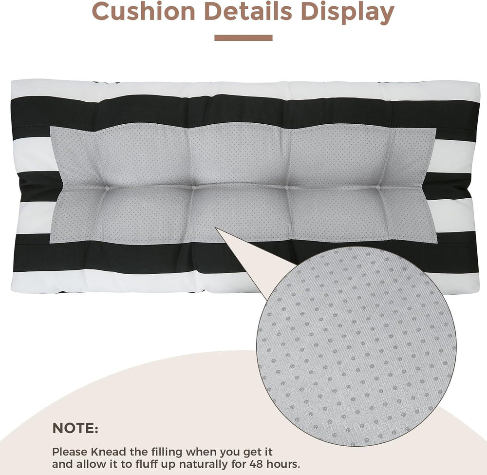 FUNHOME Outdoor Bench Cushion 45x18Inch, Long Seat Pads-Black White Stripe