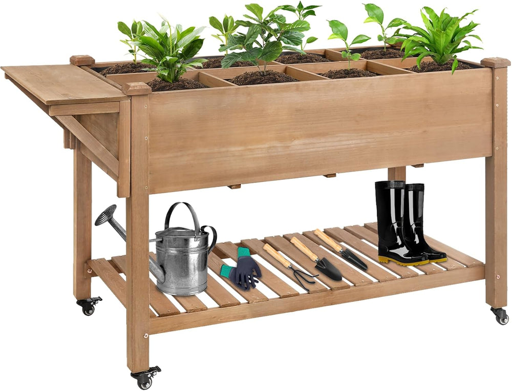 ketive Raised Garden Bed with Lockable Wheels Mobile Elevated Wood Planter,St...