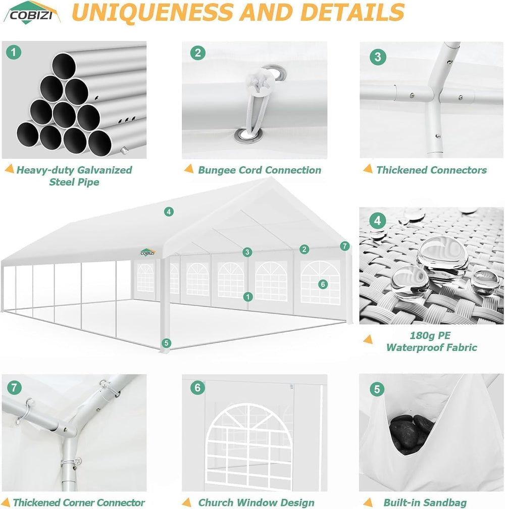 COBIZI 20x40FT Party Tent Heavy Duty Outdoor Gazebo with 12 Sidewall & 16...
