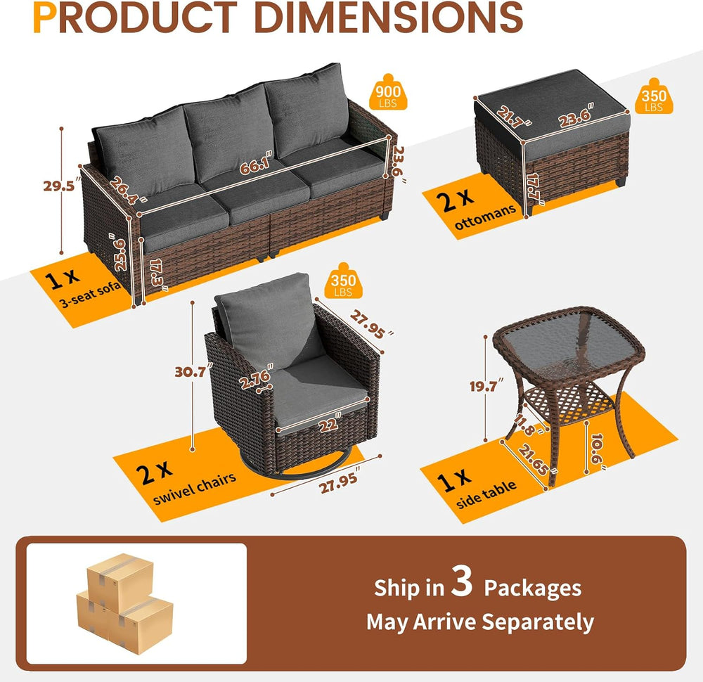 UDPATIO Patio Furniture Set with Swivel Rocking Chair, 6 Pcs Outdoor Couch