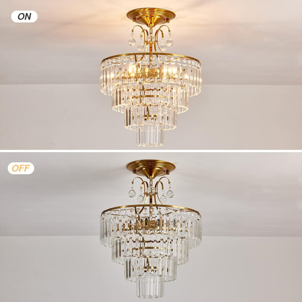 CVKASH 5 -Lights Crystal Gold Chandelier Fixture Modern Semi Flush Mount Ceil...