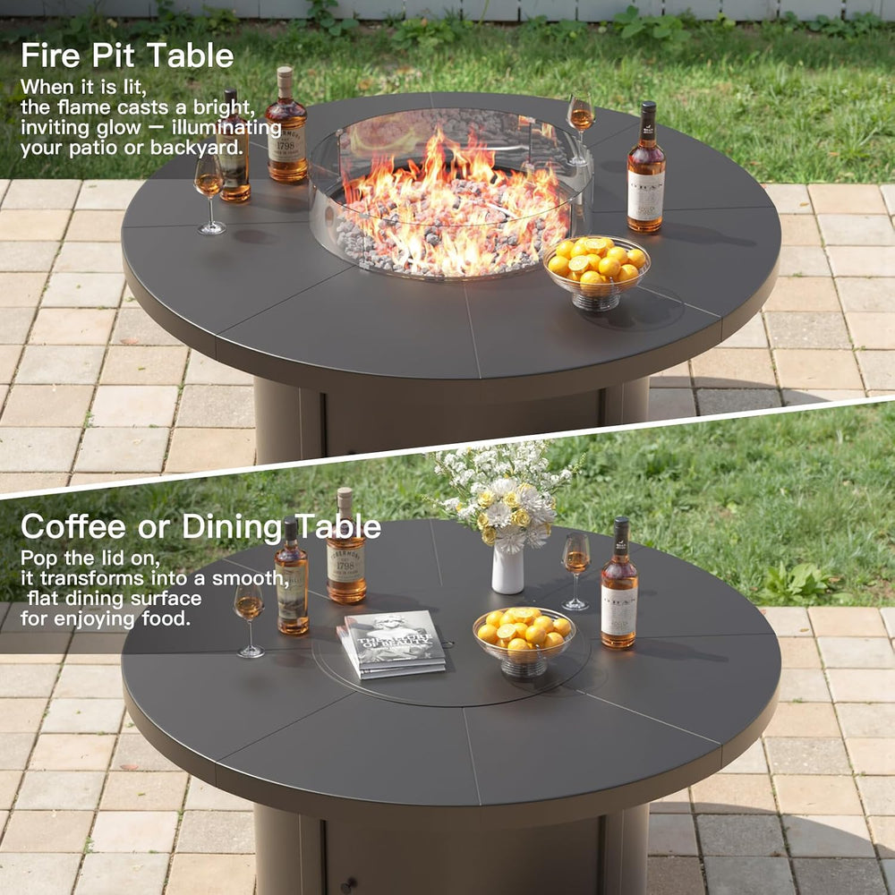 Kurapika 7 Piece Metal Outdoor Patio Furniture Set with Round Fire Pit Table,...