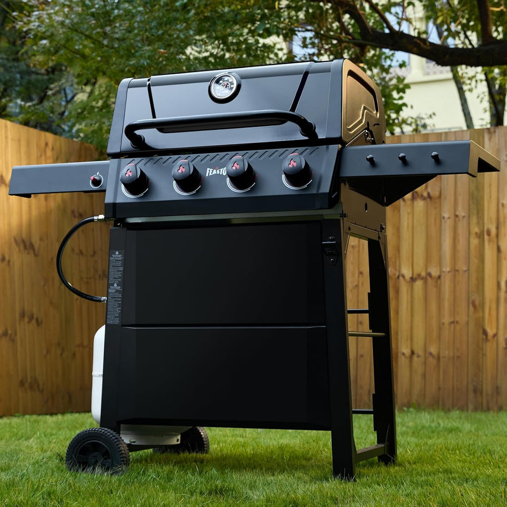 Feasto 4-Burner Propane Grill with Ceramic Burner Chamber, Black
