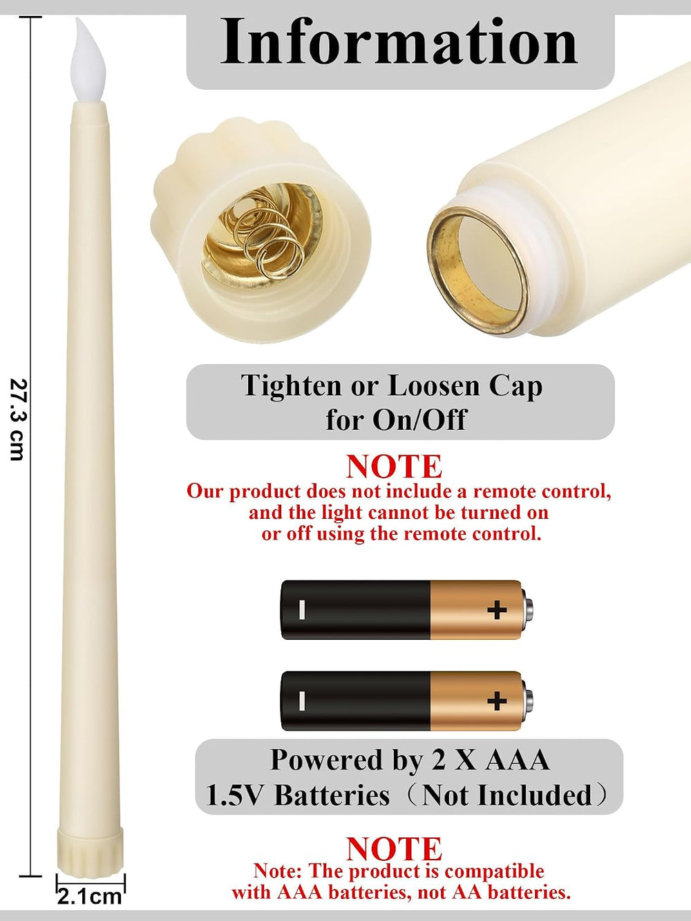 Funtery 48 Pcs Flameless LED Taper Candles,Ivory,11",Classic Style
