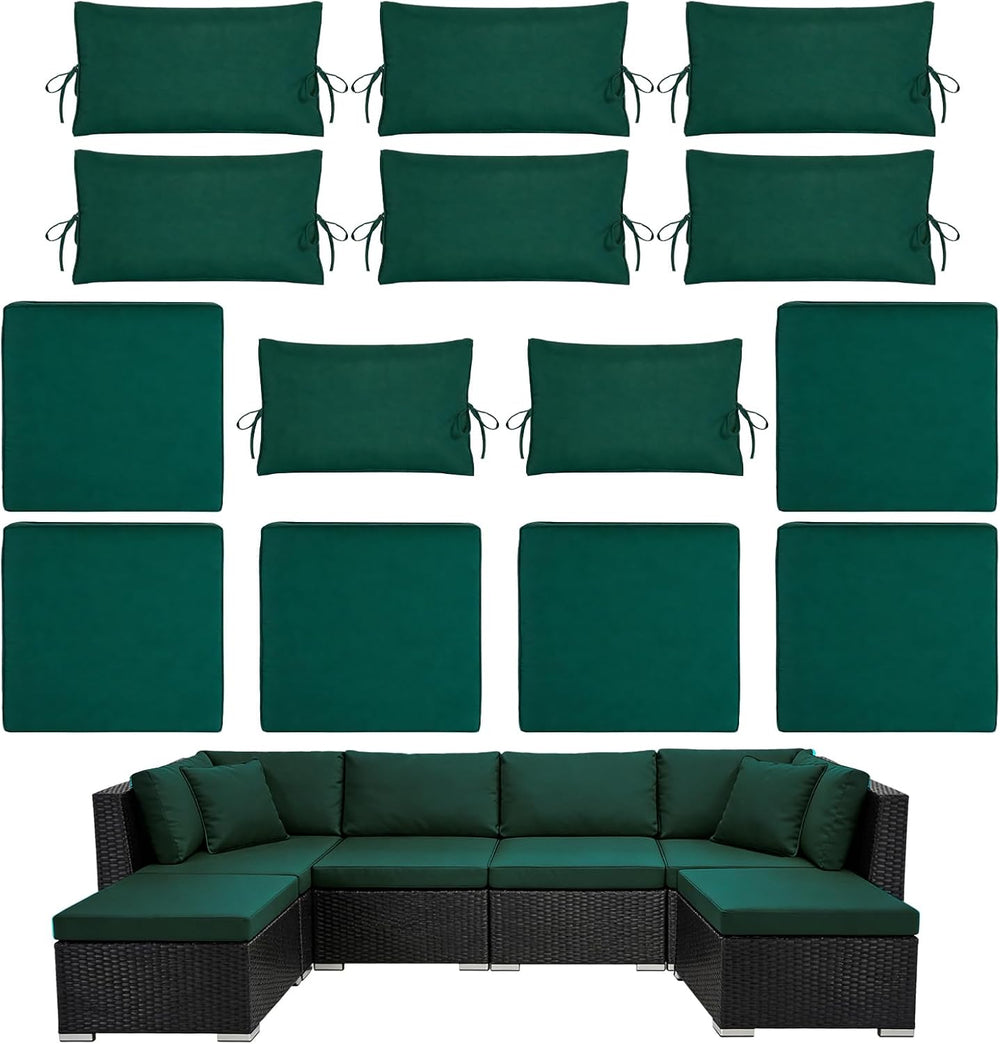 14pcs Outdoor Patio Furniture Cushion Covers Waterproof Zipper Dark Green