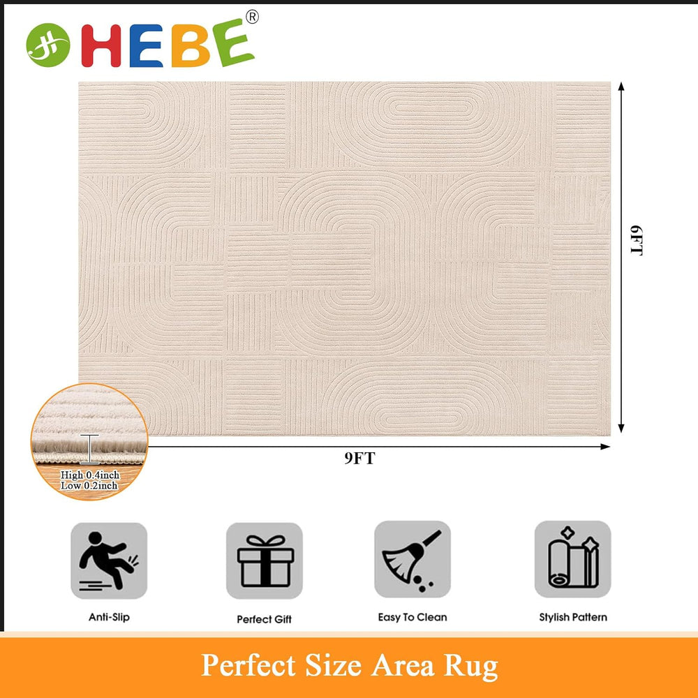 HEBE 6'x9' Area Rugs for Living Room,Washable Non Slip Textured Bedro...