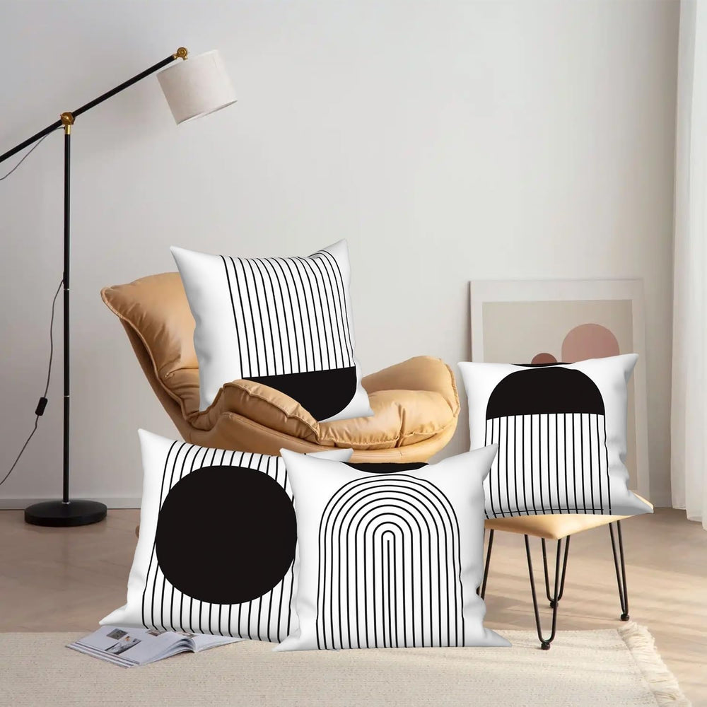Black White Throw Pillow Cases 22x22 Set of 4 Geometric Abstract Striped Pill...