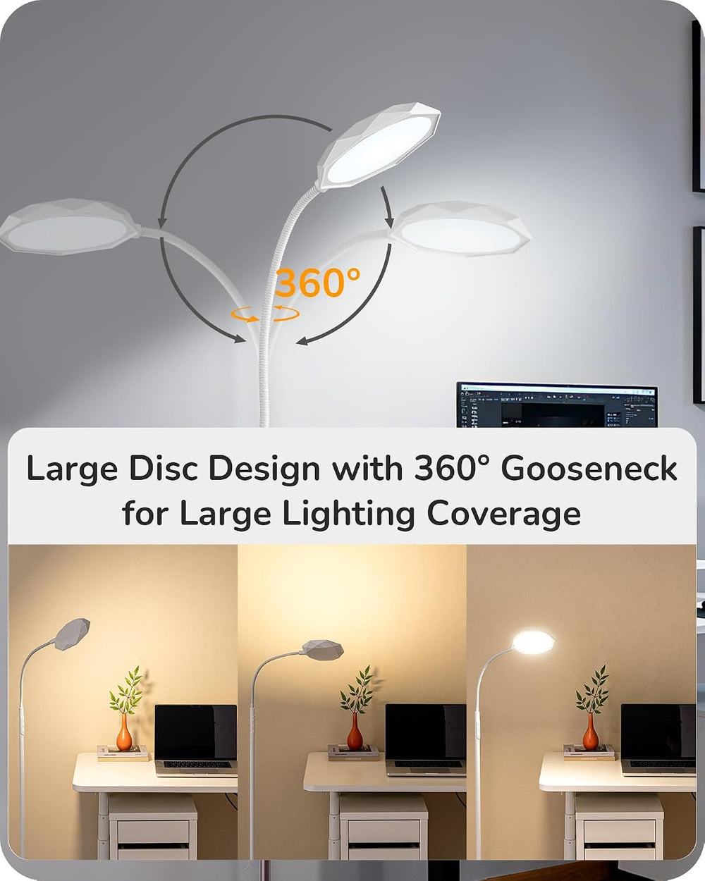 EDISHINE Gooseneck Floor Lamp 1300LM LED Floor Lamps for Living Room White