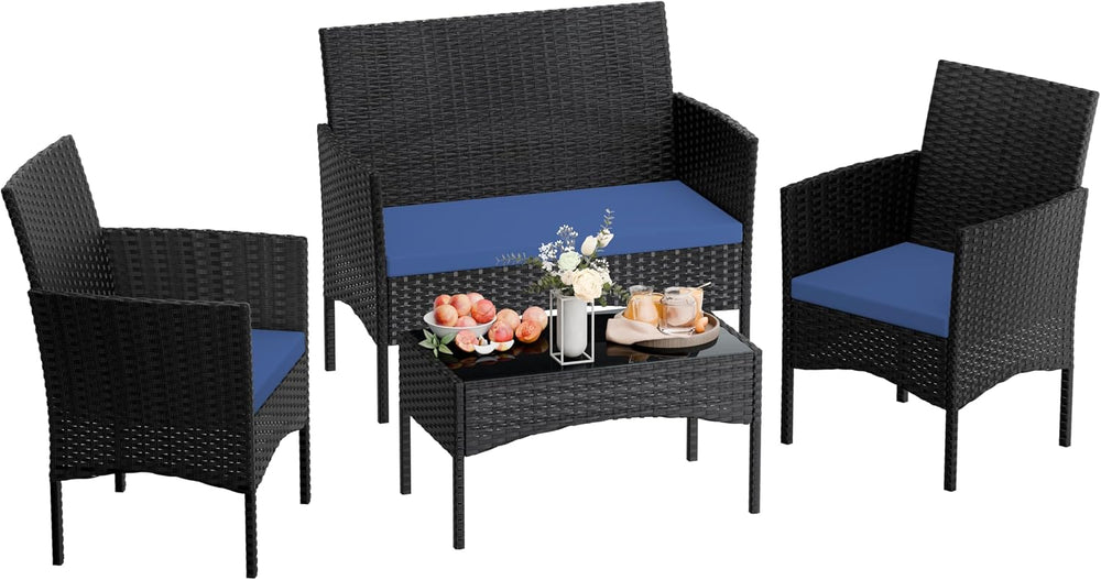 4 Pieces Patio Furniture Set Outdoor Conversation Set Rattan Furniture Set Wi...