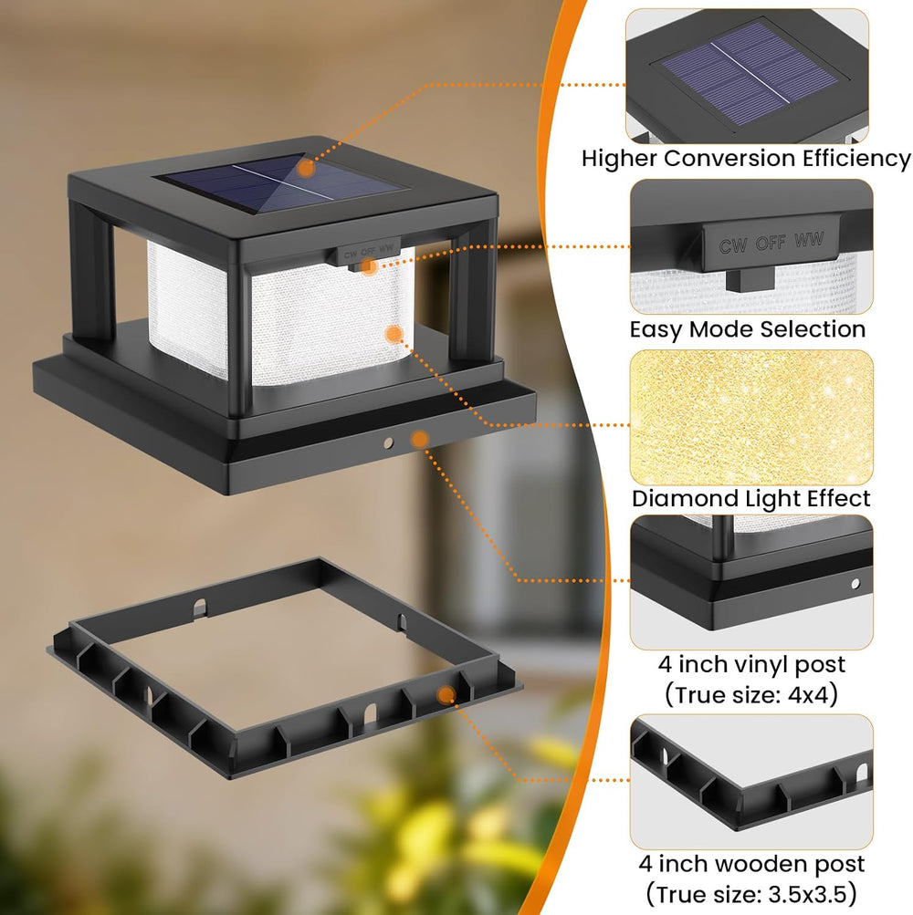 Mlambert 12 Pack 4x4 Solar Post Light, 2 Mode Wooden Vinyl Fence Cap, Black