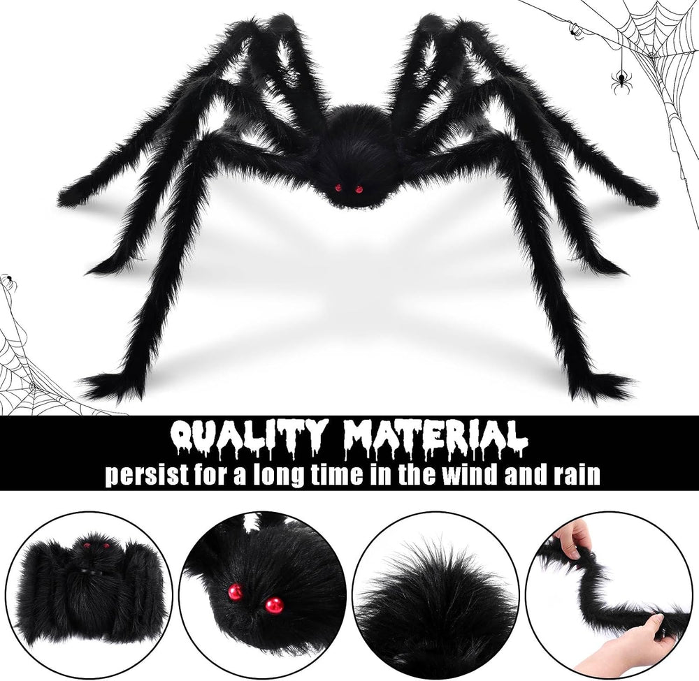 3 Pack Giant Spiders Halloween Decorations-10FT Giant Hairy Black Spider