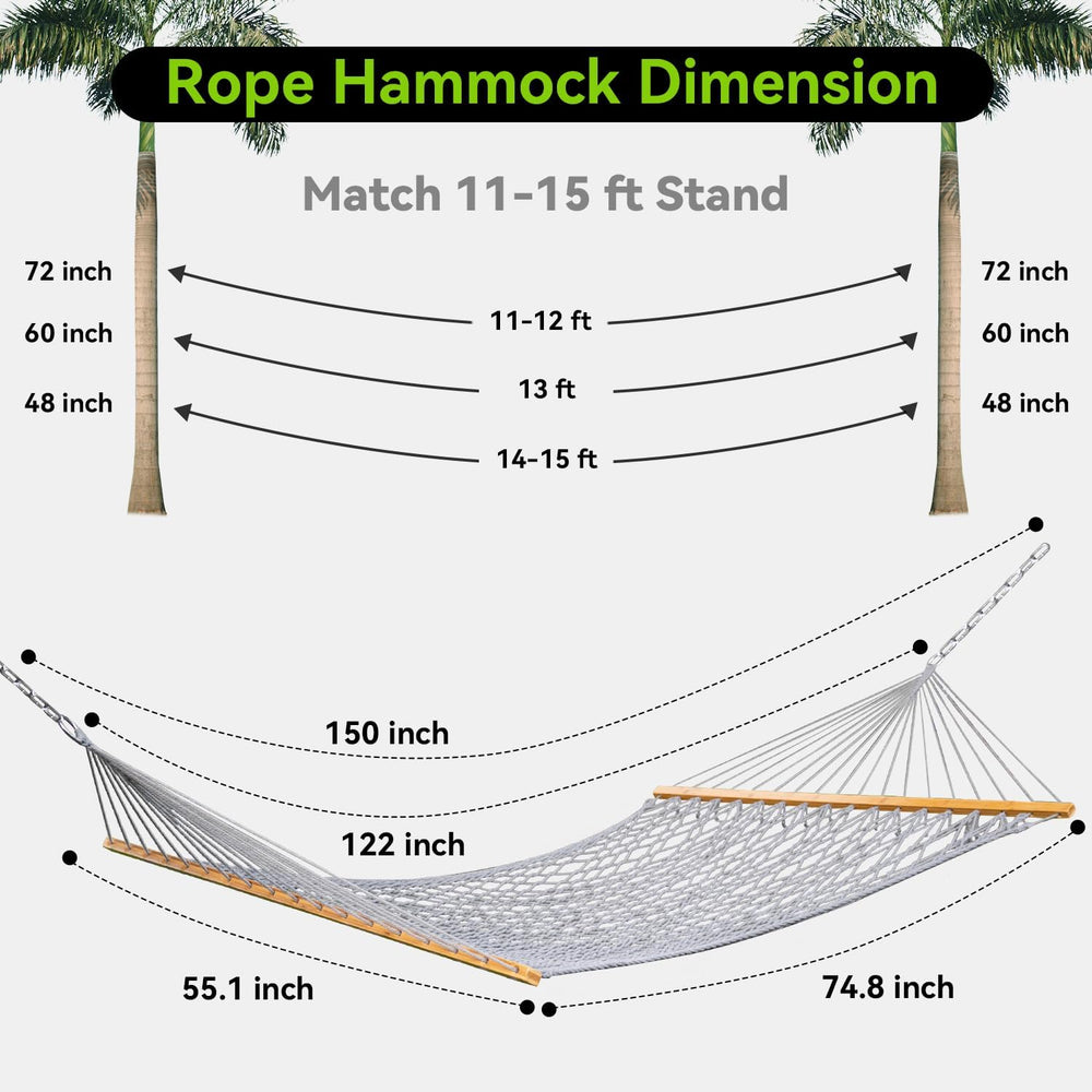 ANAGOO Double Hammock for 2 Person, Handwoven Rope Hammock with Spreader Bar ...