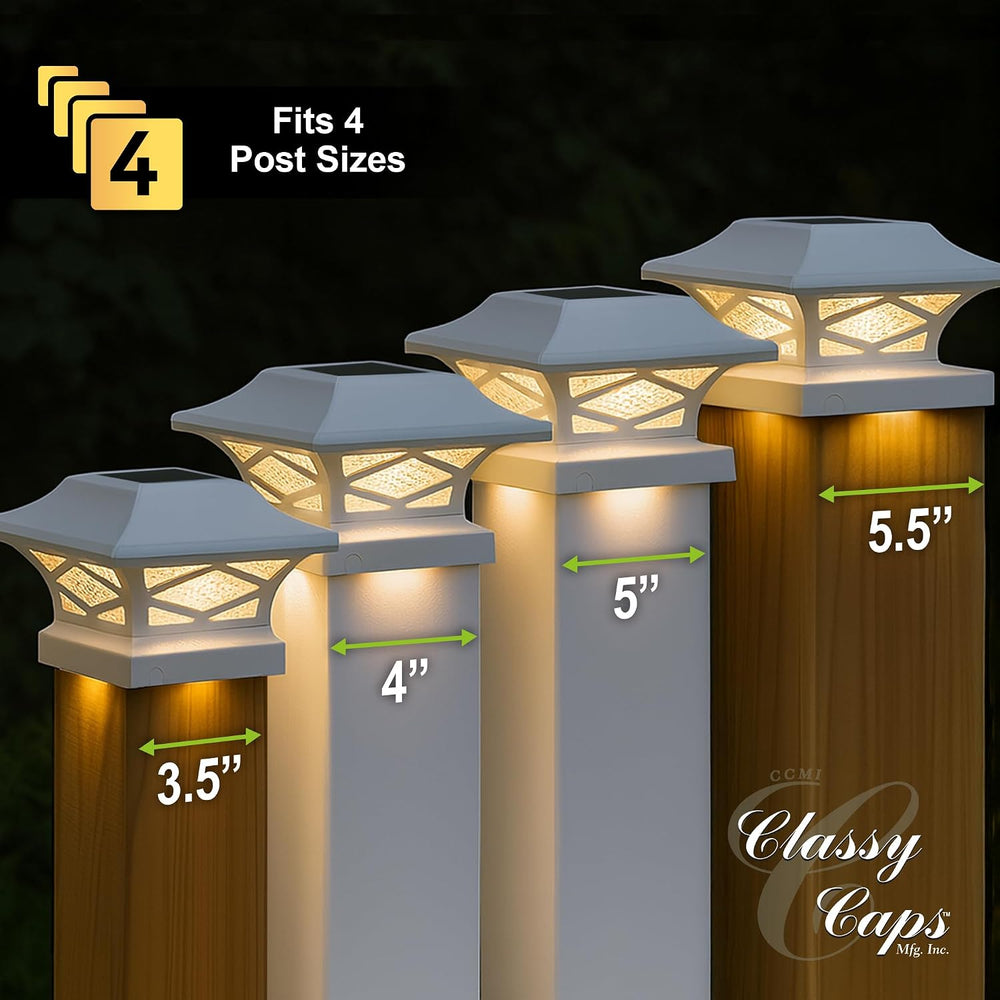 Classy Caps SLK807W - White, Kingsbridge Dual Lighted Solar Post Cap - Outdoo...