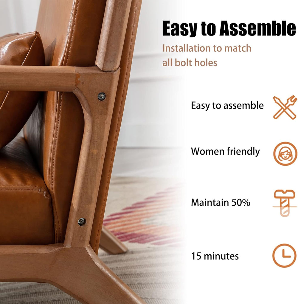 INZOY Mid-Century Modern Accent Chair Set of 2, PU Leather Reading Armchair w...