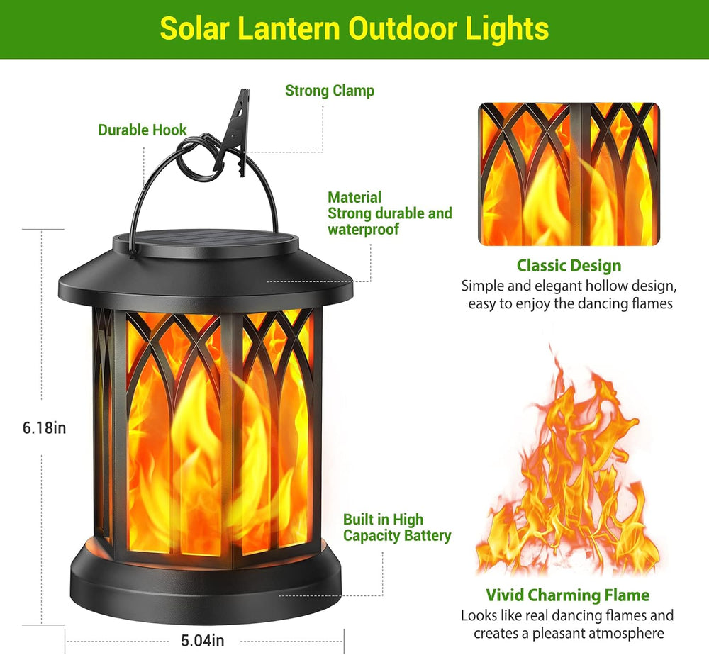 KOOPER 4 Pack Solar Lantern Outdoor Lights, Upgraded Flickering Flame Solar L...