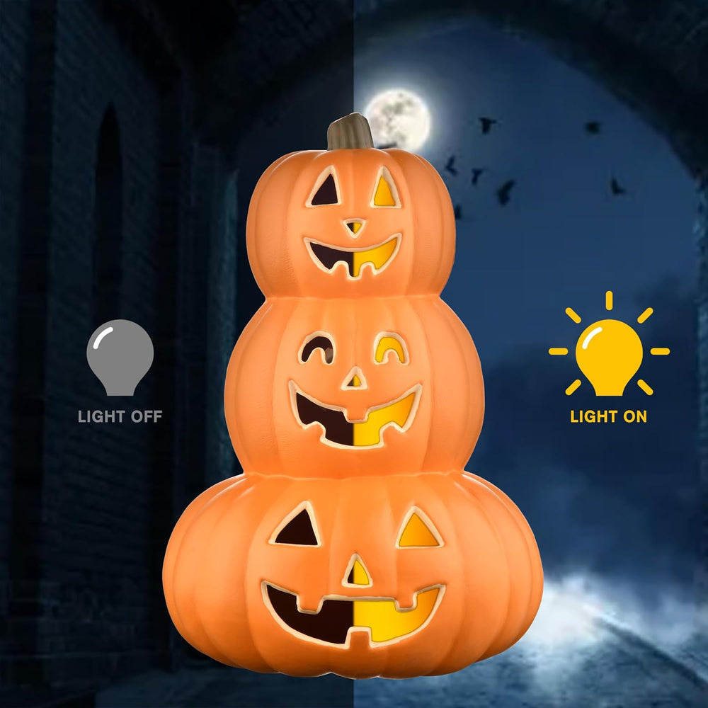 Evelyne Stacked Jack-O’-Lantern Pumpkin Decoration – 3-Tier Light-Up Hallowee...