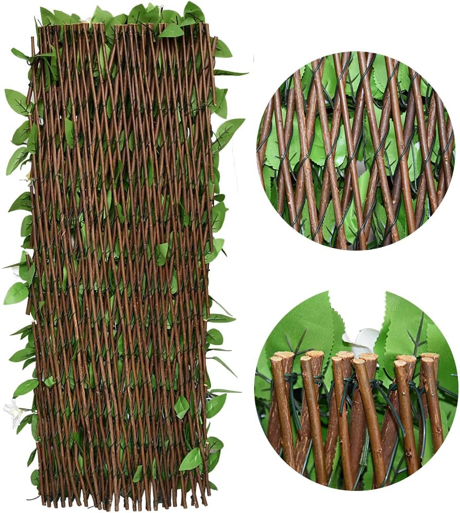 Expandable Privacy Screen with Artificial Flower for Balcony Patio Fence Gree...
