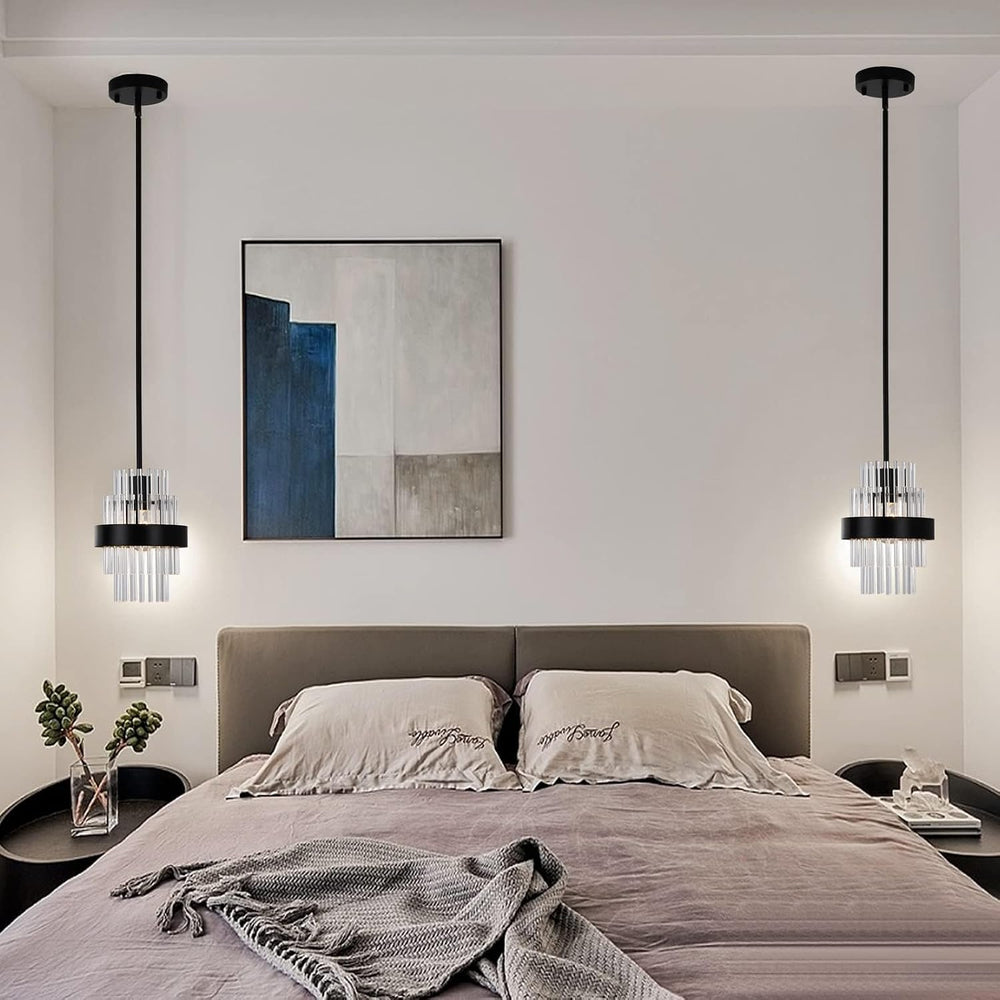 Pendant Light Fixtures, 7inch Modern Glass Pendant Lights, Matte Black Kitche...