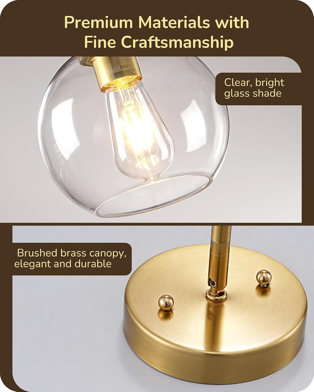 EDISHINE Pendant Light Fixtures 2 Pack with Clear Glass Globe Shade, Gold Kit...