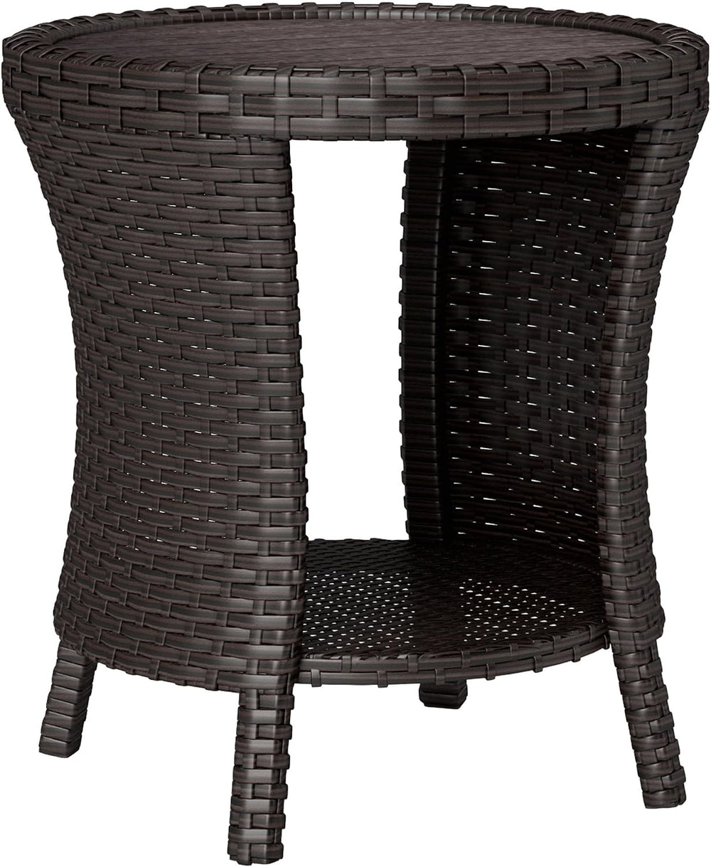 Outsunny 18" Outdoor Wicker Coffee Table 2-Tier Side Table Mixed Brown