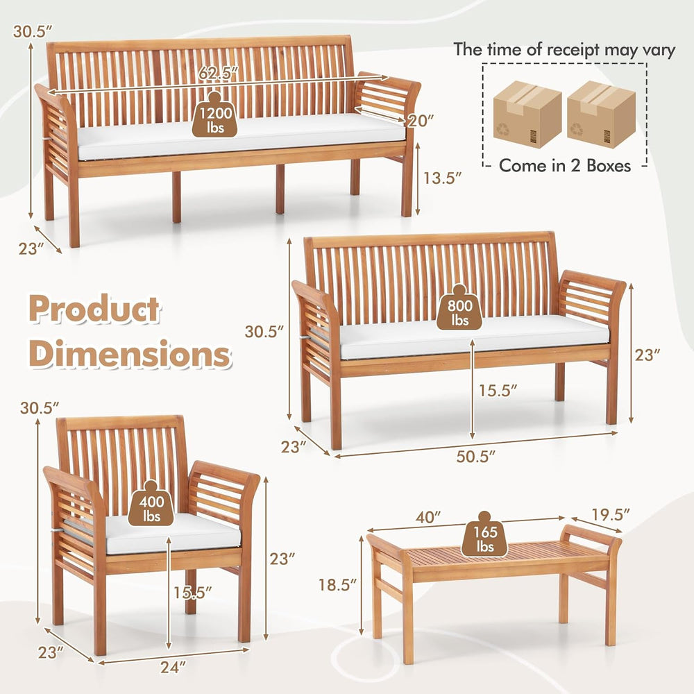Tangkula 5 Pieces Acacia Wood Patio Furniture Set, Wood Outdoor Conversation ...