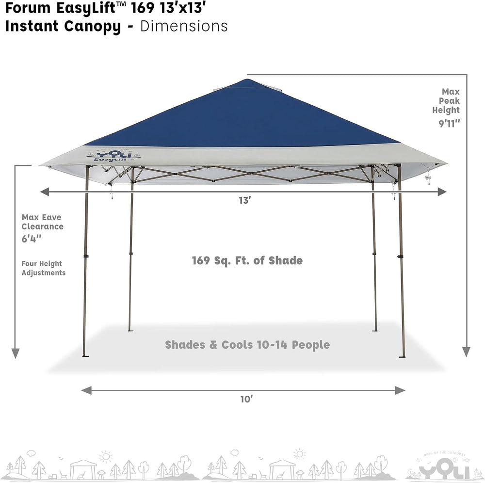 YOLI Forum EasyLift 169 Instant Pop Up Canopy, 13x13 Top on 10x10 Base, Alumi...