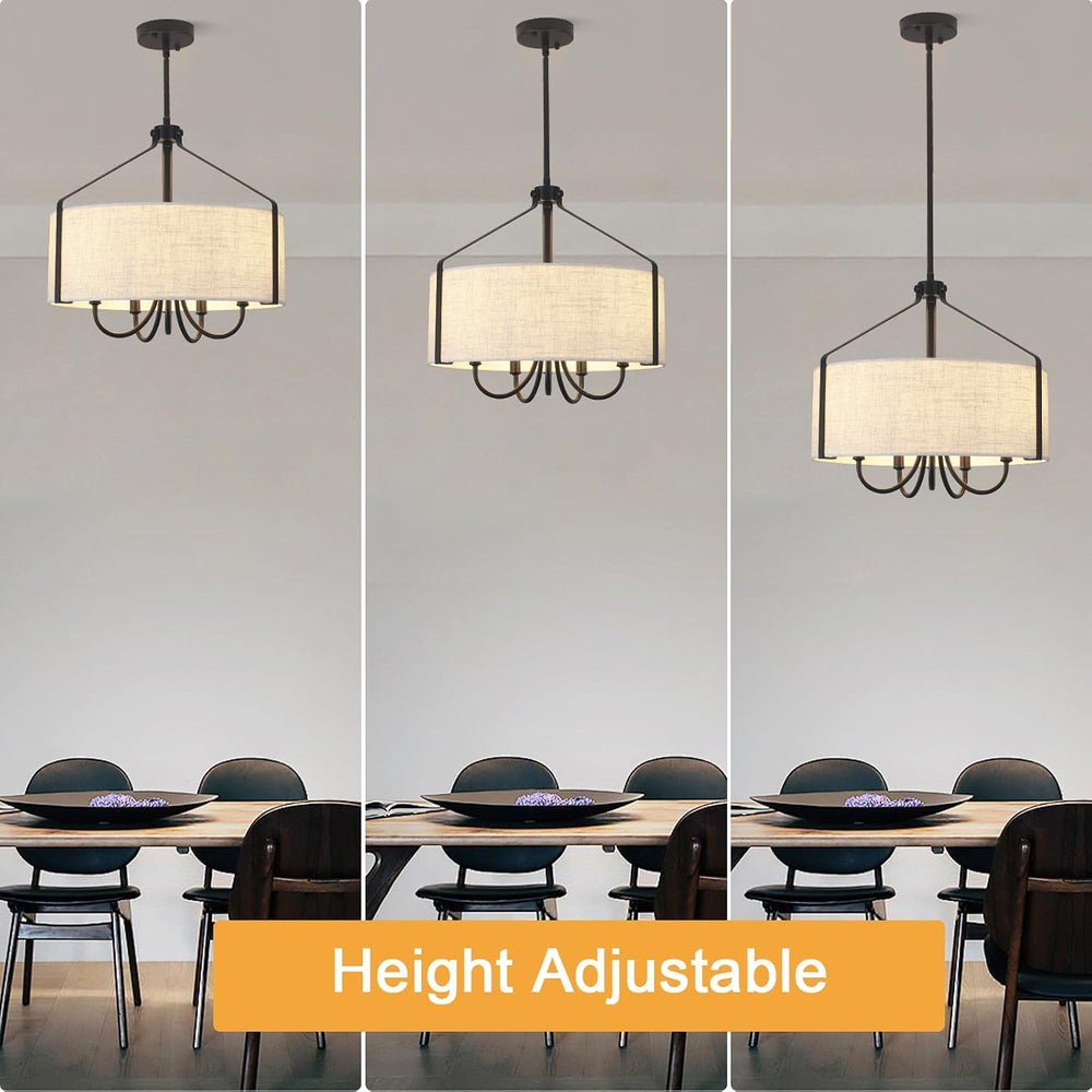 Farmhouse Chandelier for Dining Room, 5-Light Drum Chandelier with Black Meta...