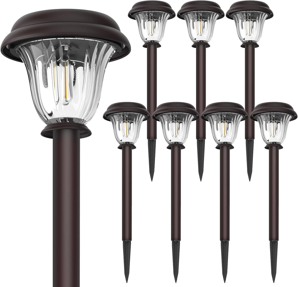 DERAYSION 8 Pack Solar Lights Outdoor, Stainless Steel Glass Solar Pathway Li...