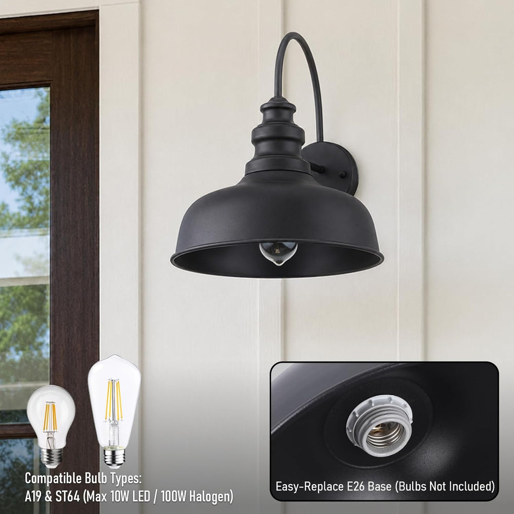 LEONLITE 11 Inch Outdoor Gooseneck Barn Light, E26 Base, Black