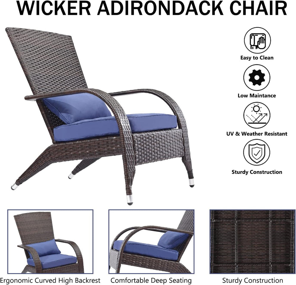 Outdoor Patio Wicker Adirondack Chair Outside Fire Pit Chairs Oversized Comfy...