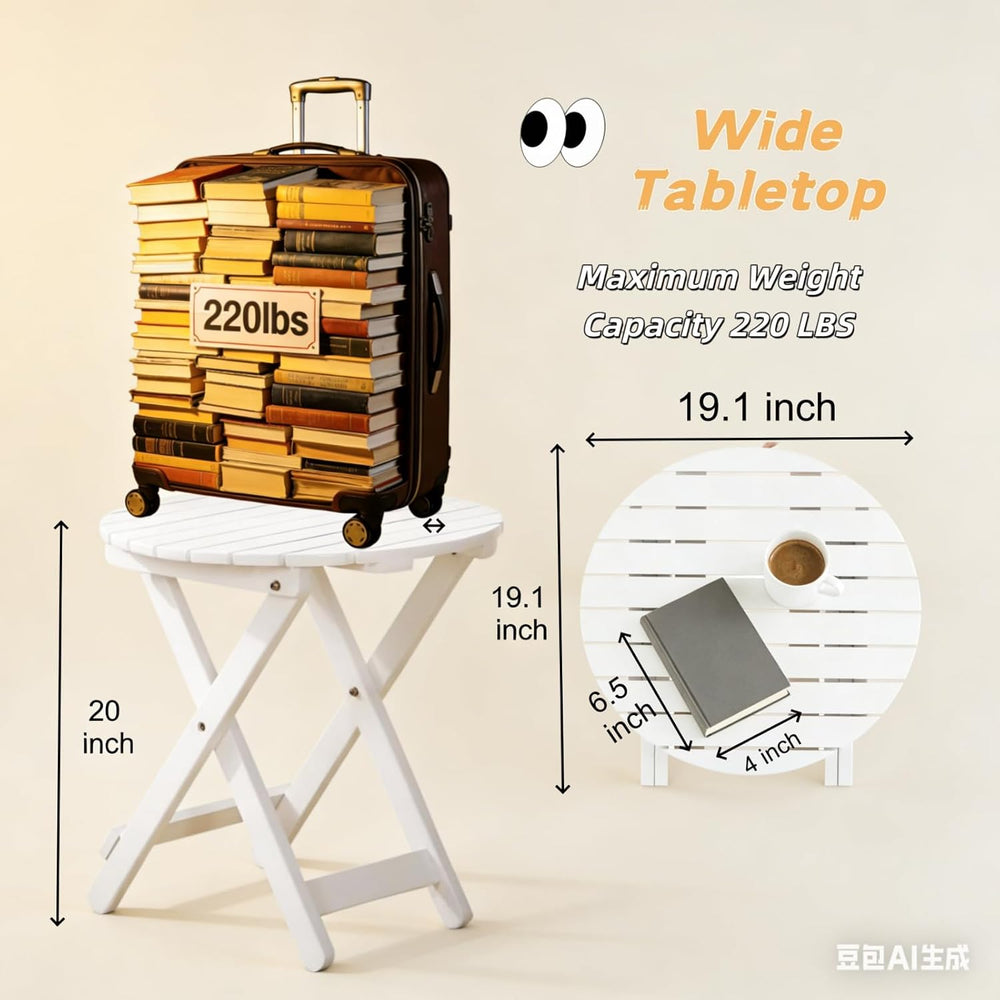 Outdoor Small Table, Round Folding Wooden Patio Side Table Furniture End Tabl...