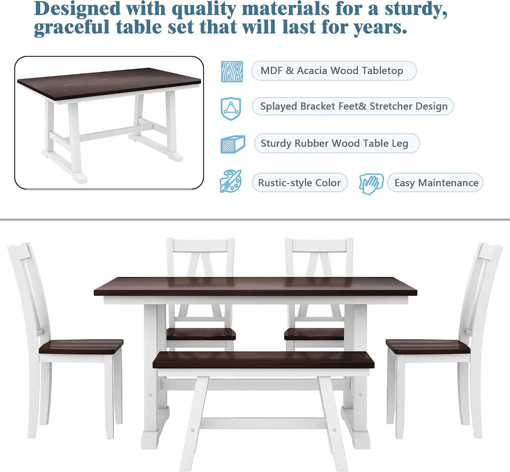 Harper & Bright Designs 6-Piece Dining Set, Farmhouse Style Wood Dining T...