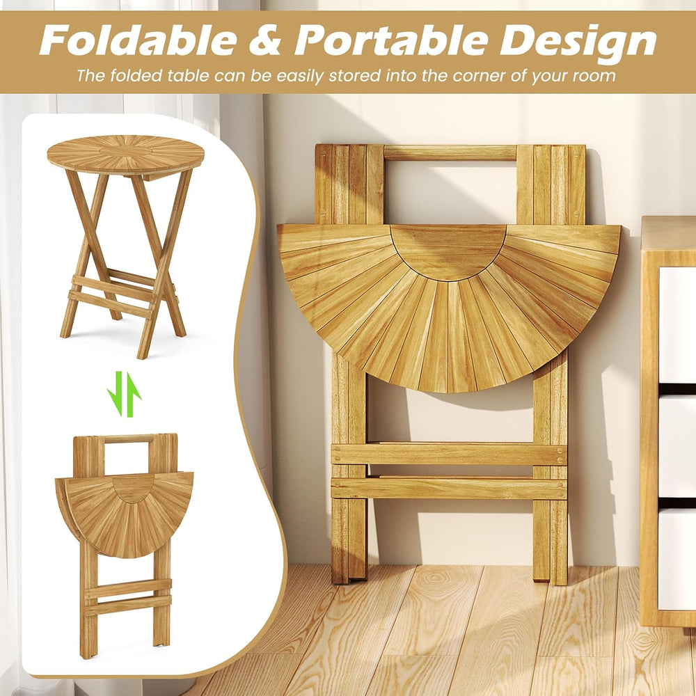 Tangkula Patio Folding Side Table, 23.5" Teak Wood Round End Table with ...