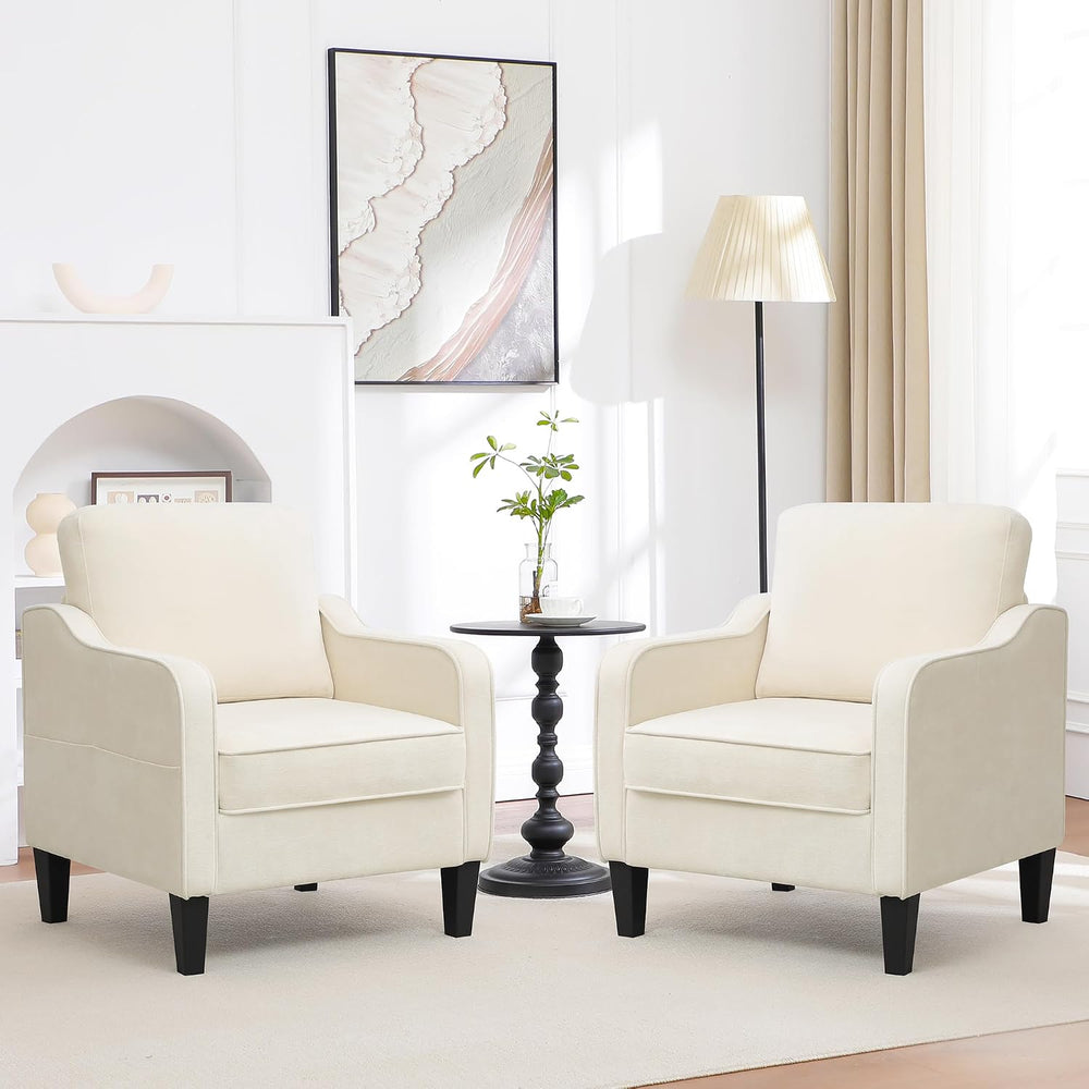 Accent Chairs Set of 2, Upholstered Living Room Chairs with Side Pockets, Mid...