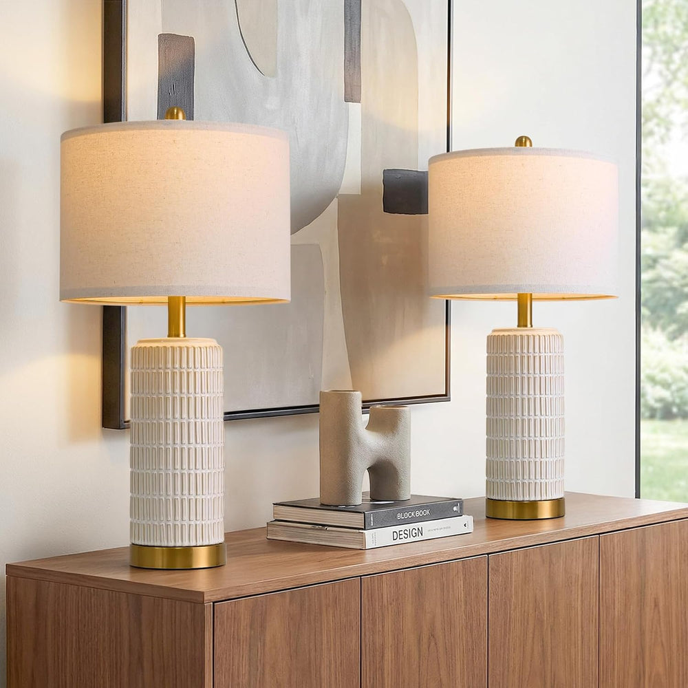 PoKat 25'' Modern Table Lamps Set of 2 for Living Room with Gold Base...